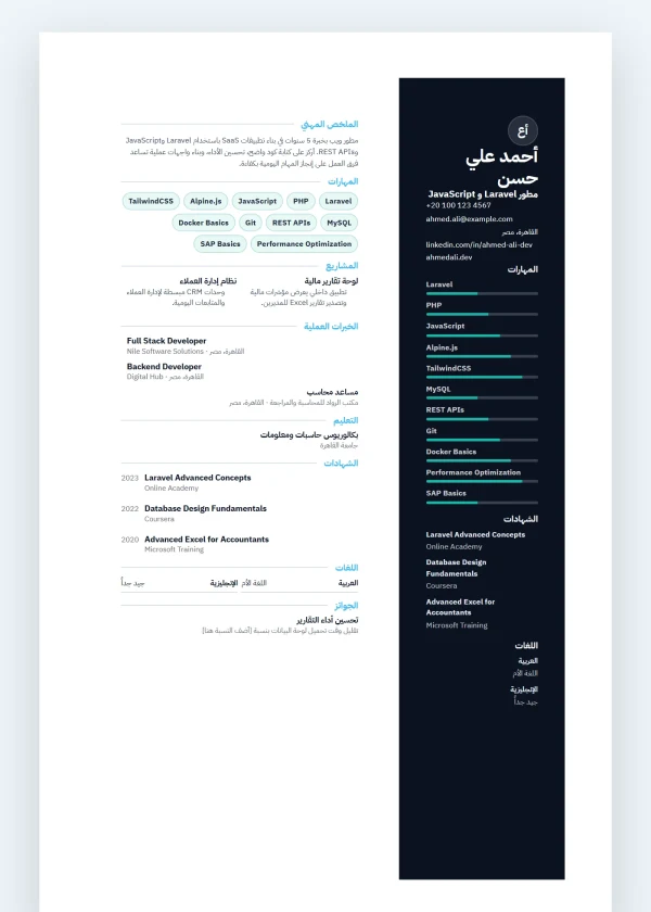 معاينة قالب تقني - Tech Developer